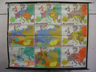 Schulwandkarte europäische Geschichte 1910-1950 206x167cm vintage wall map 1955