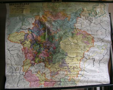 Schulwandkarte Karte Deutschland Germany 30jähr. Krieg 1648 Glogau 1930 193x153