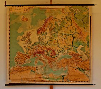Schulwandkarte physisch Europa 1922 195x180 vintage physical europe school map
