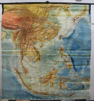 Schulwandkarte map Hinterindien und Indonesien, Vietnam Thailand 1943 181x197cm