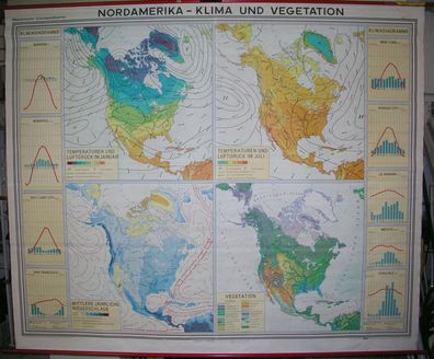 Schulwandkarte map Nordamerika North America Klima Vegetation 4x12Mio 214x178cm