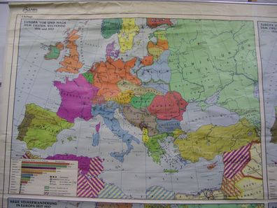 Schulwandkarte map Europa Europe 20. JH Krieg Tot WWI WWII ca 1964 234x178 Karte