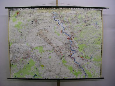 Schulwandkarte map NRW Ruhrgebiet Ruhrpott Rhein Ruhr Köln Aachen 207x155c 1964
