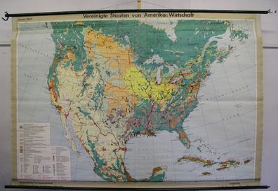 Schulwandkarte map Nordamerika North America USA Wirtschaft V&K 3Mio, 231x160cm