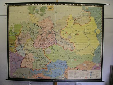 Schulwandkarte Deutschland Germany 1945-65 nach 2. WK 240x193cm vintage wall map