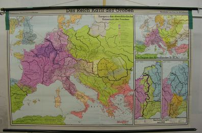 Schulwandkarte map Karl der Grosse 768-814 Kaiser Papst Franken 204x133cm 2Mio