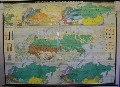 Schulwandkarte map Geschichte Russlands Aufstieg zur Grossmacht 1962 254x188cm