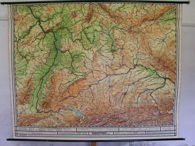Schulwandkarte map Süddeutschland Bayern Baden München Alpen Alps 1956 234x185cm