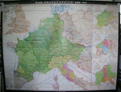 Schulwandkarte map Frankenreich 486-911 Franken Karl der Grosse 1Mio 247x193cm