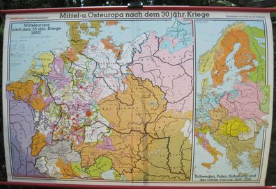 Schulwandkarte map Europa nach dem 30j. Krieg Wallenstein Tilly 1Mio 200x130c