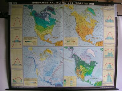 Schulwandkarte map Nordamerika North America Klima Vegetation 4x12Mio 210x168cm