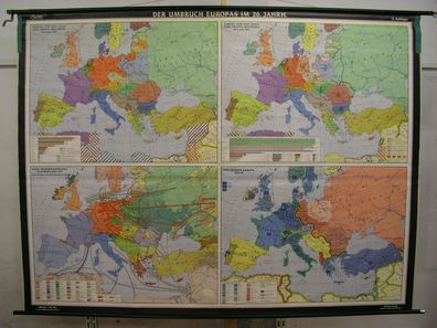 Schulwandkarte map Europa Europe 20. JH Krieg Tot WWI WWII ca 1964 239x177 Karte