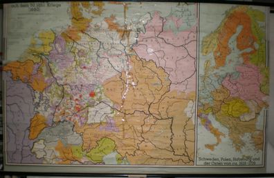 Schulwandkarte map Europa nach dem 30j. Krieg Wallenstein Tilly 1Mio 195x123c