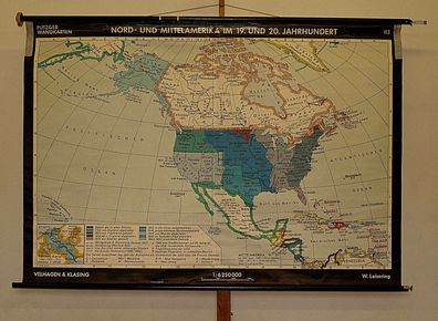 Schulwandkarte Wandkarte Nord Mittel Amerika Geschichte 1800-1965 193x134cm 1965