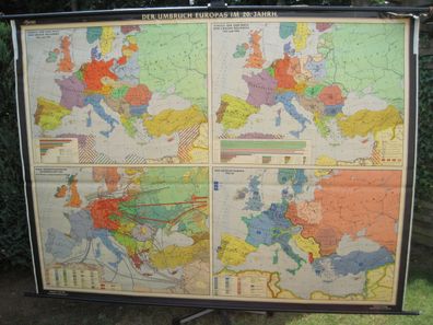 Schulwandkarte map Europa Europe 20. JH century WWI WWII alle Toten 1964 238x176c