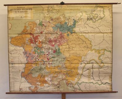 Schulwandkarte Rollkarte Schulkarte 16. Jahrhundert 192x162 1920 vintage wall map