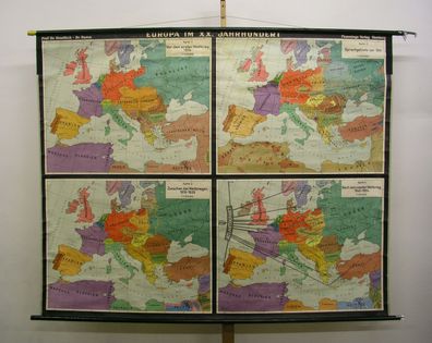 Schulwandkarte schöne alte Wandkarte Europakarte 20. Jahrh 205x164c 1957 vintage