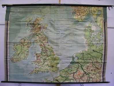 Schulwandkarte schöne alte Nordsee England Ireland 188x138cm 1940 vintage map