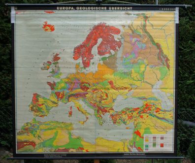 Schulwandkarte schöne alte Europakarte Geologie geology map 205x187 vintage 1963