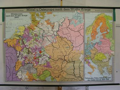 Schulwandkarte schöne alte Europakarte 1650 Deutschland 200x135 1968 vintage map