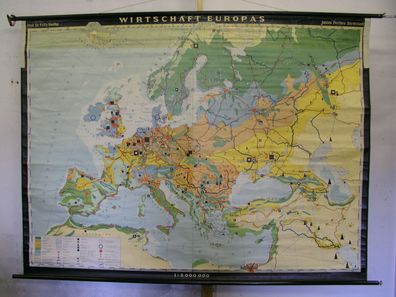 Schulwandkarte schöne alte Europakarte Wirtschaft 1954 213x159cm vintage map