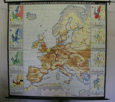 Schulwandkarte schöne alte EWG Westeuropa Wirtschaft 198x191cm vintage map 1961