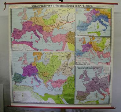 Schulwandkarte schöne alte Römische Weltreich-Franken 199x198cm 1980 vintage map