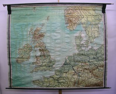 Schulwandkarte schöne alte Nordsee England Irland Holland 229x192 1948 vintage