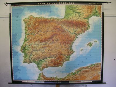 Schulwandkarte schöne alte Spanienkarte 195x167cm 1971 vintage map spain Iberia