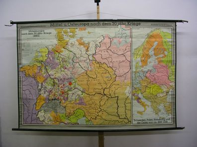 Schulwandkarte schöne alte Europakarte 1650 Deutschland 200x133 1954 vintage map
