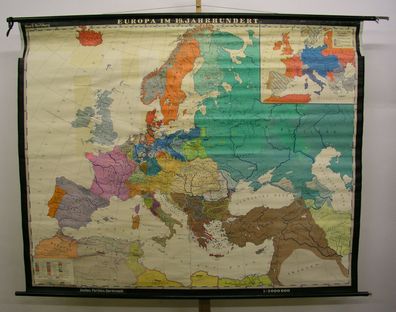 Schulwandkarte schöne alte Europakarte Europe map 19. Jh 198x155cm 1963 vintage