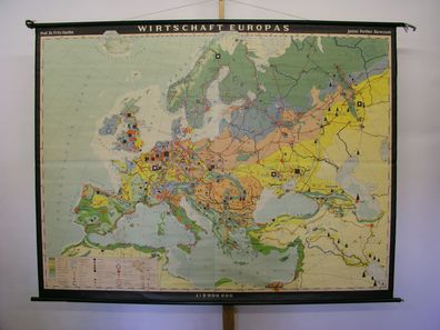 Schulwandkarte schöne alte Europakarte Wirtschaft 1963 212x160cm vintage map