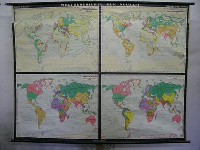 Schulwandkarte schöne alte Weltkarte Weltgeschichte 212x162cm vintage map 1955
