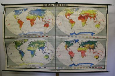 Schul-Wandkarte schöne alte Weltkarte Klimakarte Climate 249x159cm vintage 1957