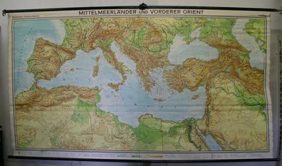 Schulwandkarte schöne alte Mittelmeerkarte Europa Afrika 1968 269x150cm vintage