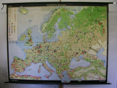 Schulwandkarte schöne alte Europakarte Wirschaft Europe 218x169cm 1960 vintage