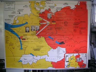 Schulwandkarte Wandkarte Deutschland Germany 1948-1974 Ost West 202x159cm