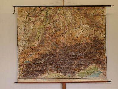 Schulwandkarte Süd-Deutschland Alpen vintage south germany wall map 193x159 1914