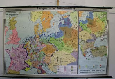 Schulwandkarte Wandkarte Europa im 14. Jahrhundert Europe century 203x131 1962