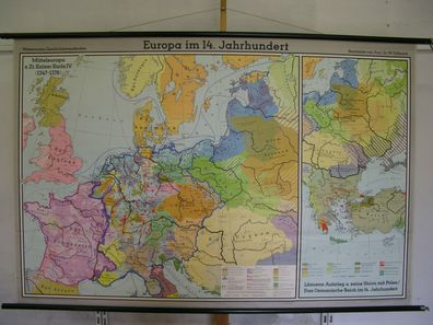 Schulwandkarte Wandkarte Europa im 14. Jahrhundert Europe 14. century 203x133 1969