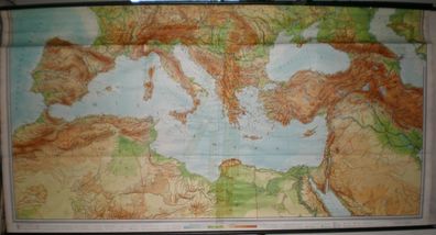 Schulwandkarte Wandkarte Karte map Mittelmeer Italien Afrika Europa 270x139 1971
