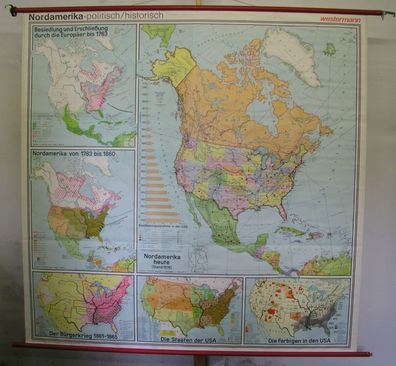 Schulwandkarte USA Karte Nordamerika Entdeckung 1492-1978 201x197 Geschichte map