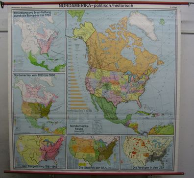 Schulwandkarte USA Karte Nordamerika Entdeckung 1492-1975 200x196 Wandkarte