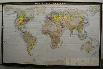 Schulwandkarte schöne alte Weltkarte Erde Wirtschaft 1989 270x170cm vintage map