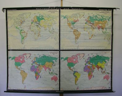 Schulwandkarte schöne alte Weltkarte Weltgeschichte 212x163cm vintage map 1957