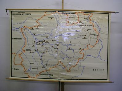 Schulwandkarte Wandkarte Bürokarte Karte Nordrhein-Westfalen 198x134cm 1960 map