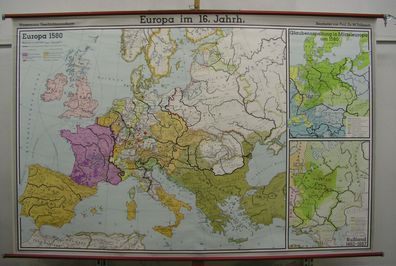 Schulwandkarte Wandkarte Karte Europa 16. Jh. Europe century 200x131 history 1975