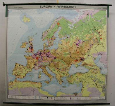 Schulwandkarte Wandkarte Karte Europa Wirtschaft Europe 1968 195x184cm top map