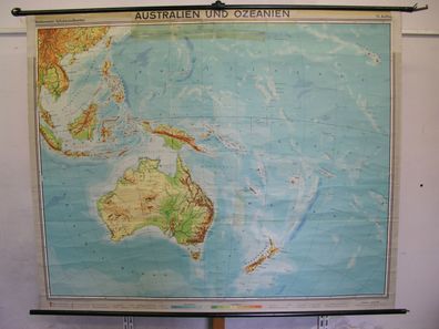 Schulwandkarte Wandkarte Karte Australien Neuseeland Südsee Pazifik 207x169 1960