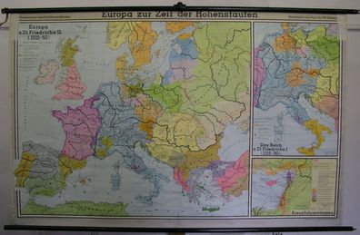 Schulwandkarte Wandkarte Europa Hohenstaufer Staufer Kreuzfahrer 1966 204x131cm
